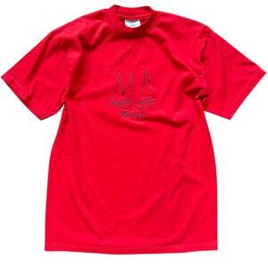 Jerzees Red Neenah Sailboat Embroidered Vintage 90s Tee M